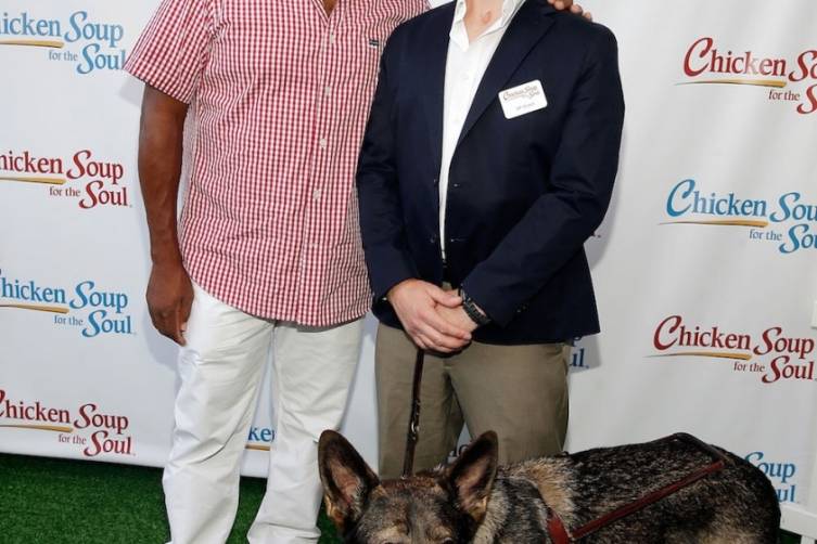 Anthony Anderson with Sergeant Michael Malarsie & Xxon at Chicken Soup for the Soul's book launch, Las Vegas, 7.23.14
