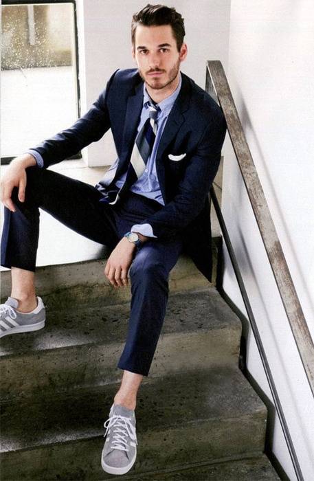 dress suit with sneakers