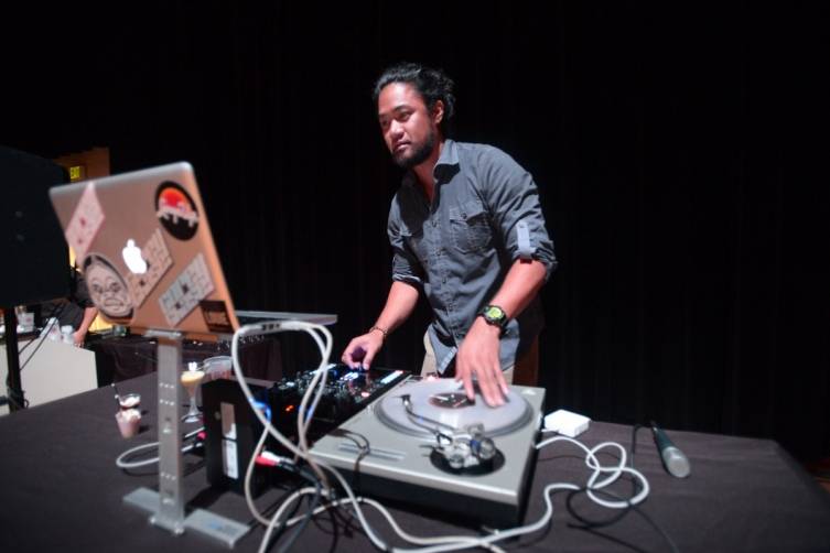 DJ Corey Chase on the turntables at MCB's private donor reception, Opening Night at the Arsht