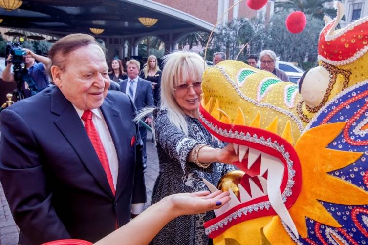 Mr. Sheldon Adelson, CEO of Las Vegas Sands Corp and Dr. Miriam Adelson participate in Chinese New Year ceremony at The Venetian