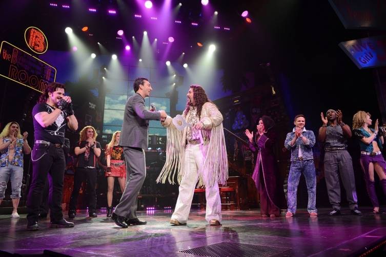 Vice President of Food & Beverage at The Venetian Palazzo Sabastien Silvestri Presents Joey Fatone with Key to Bourbon Room_Credit Denise Trucsello