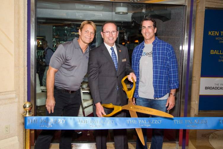 Sports X Radio's Ken Thomson, Sr. VP of Operations Pete Boyd, and actor Rob Riggle