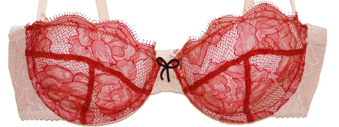 Nikol Djumon Red Catharina Balkonette Bra with Lace Overlay