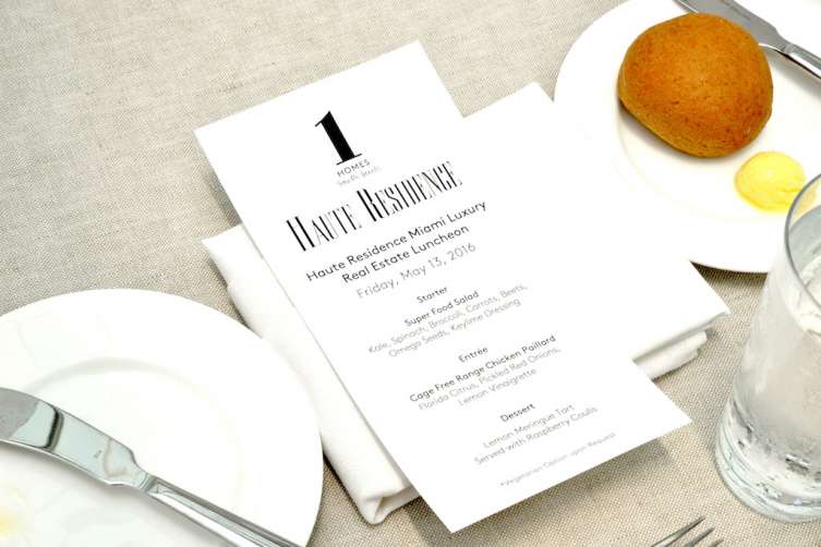 Haute Residence Miami Real Estate Summit Lunch Menu