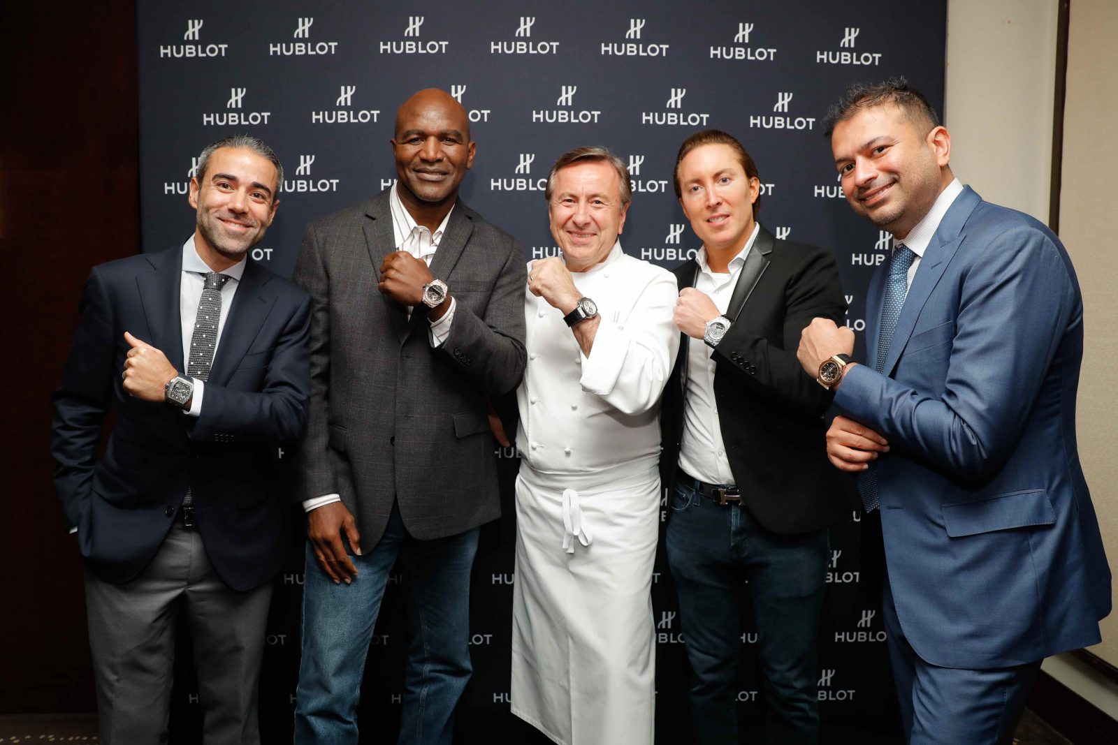 Jean-François Sberro, Evander Holyfield, Chef Daniel Boulud, Daniel Neiditch and Kamal Hotchandani