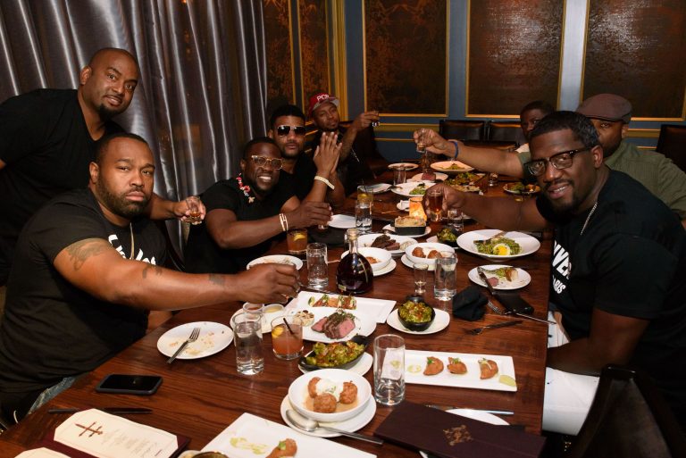 Kevin Hart celebrates his birthday with friends at Beauty & Essex in Las Vegas.