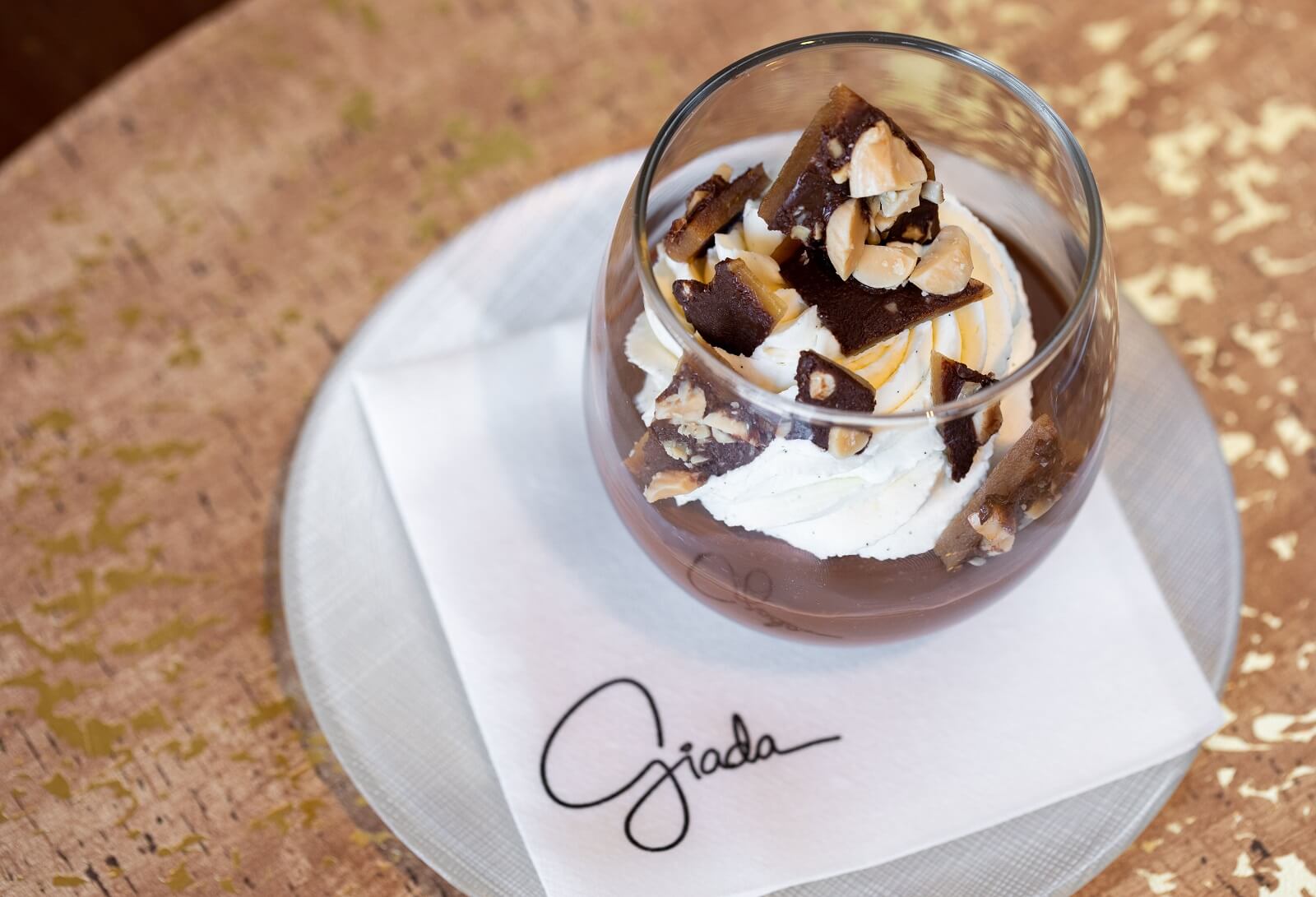 GIADA Book Club Brunch Tasting Menu Chocolate Budino with Amaretto Whipped Cream