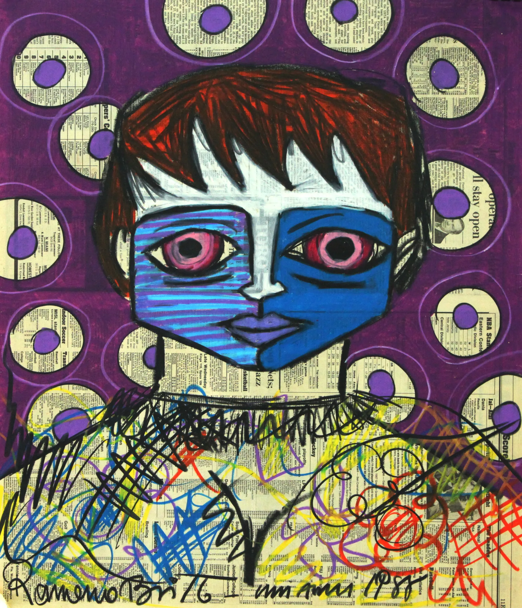 Blue Boy, 1988, Romero Britto Newspaper Period work