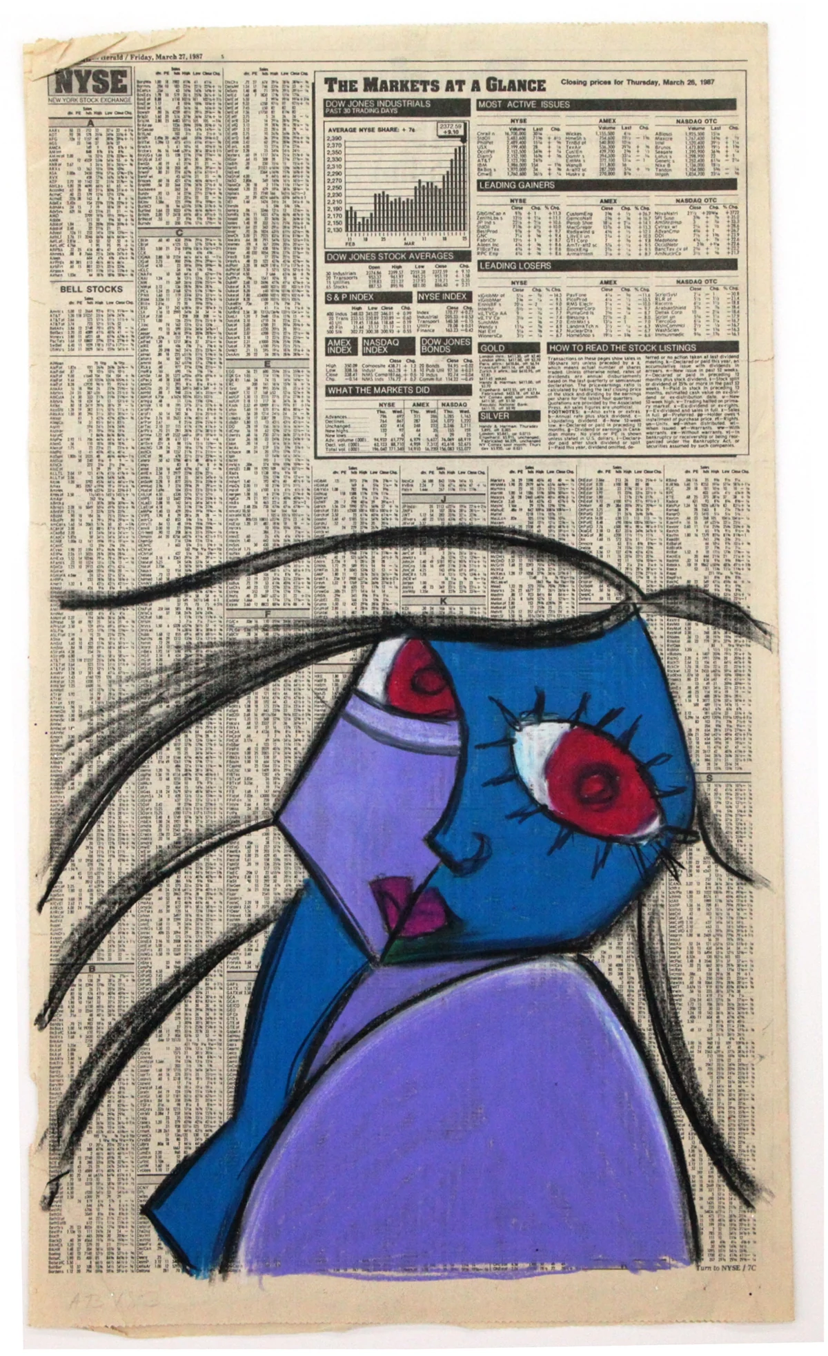 Blue News, 1987, Romero Britto Newspaper Period work
