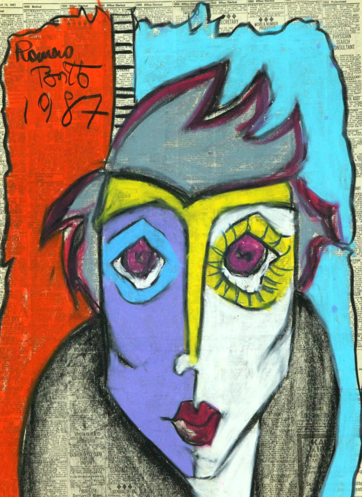 French Lady, 1987, Romero Britto Newspaper Period work