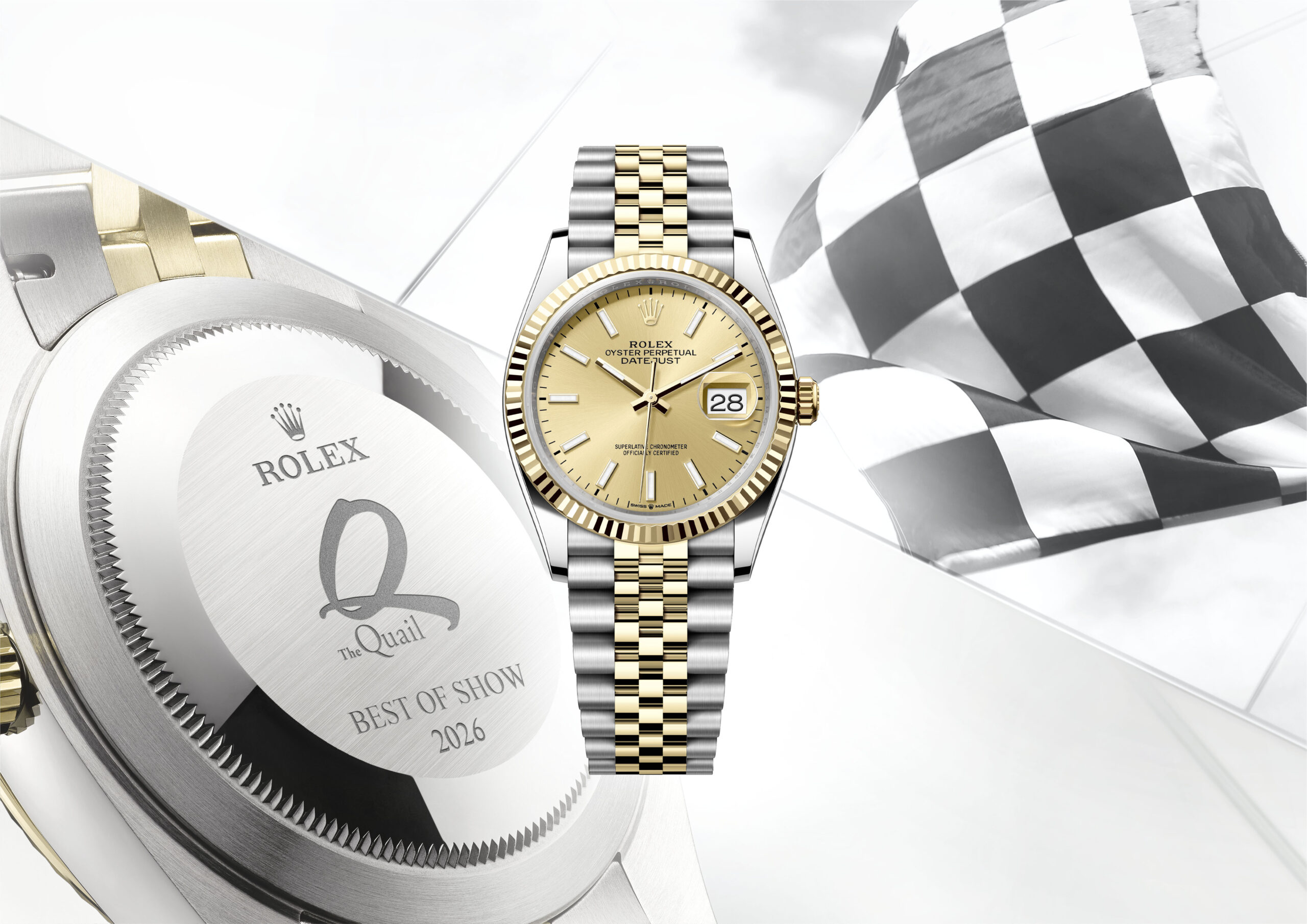 Engraved Oyster Perpetual Datejust 36 presented to the winner of The Quail 2026