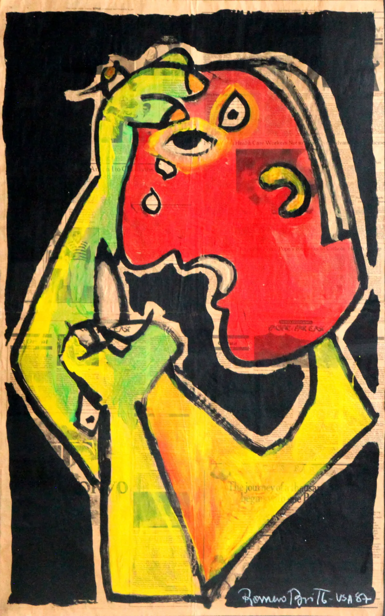 Summer Time, 1987, Romero Britto painting on newspaper