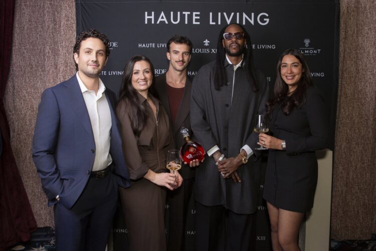 From left, Clément Guenec, Justine Nicolas and Victor Poncey of Louis XIII with 2 Chainz and Layla Jahrami Notarfrancesco of Louis XIII at Verde New York