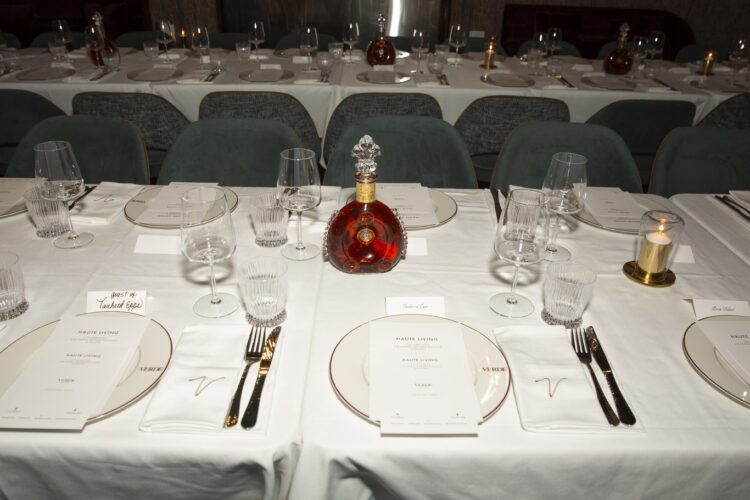 Dinner table set with candles and Louis XIII at Verde New York