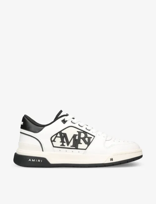 AMIRI Classic logo-embellished leather low-top trainers in white and black, an AMIRI FC Barcelona off-pitch pairing