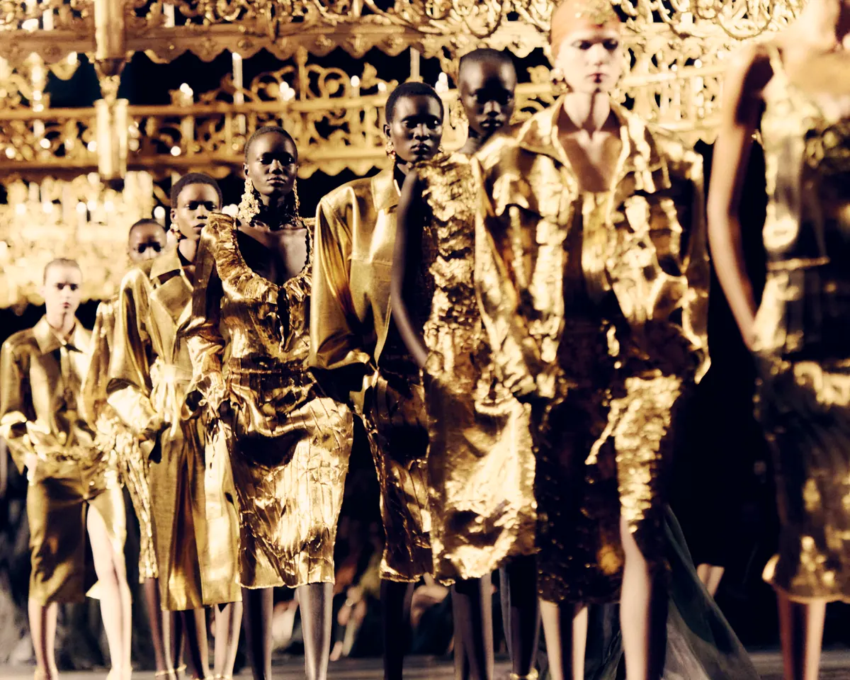 Gold Saint Laurent Summer 2027 looks from Anthony Vaccarello