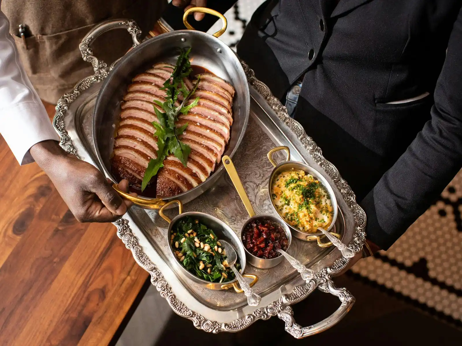 Crown of roast duck at Francie, among the best luxury restaurants in Brooklyn