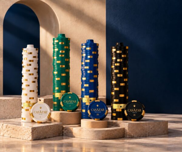 CasAzar Tequila lineup of sculptural porcelain bottles with gold-plated plaques in a softly lit holiday setting
