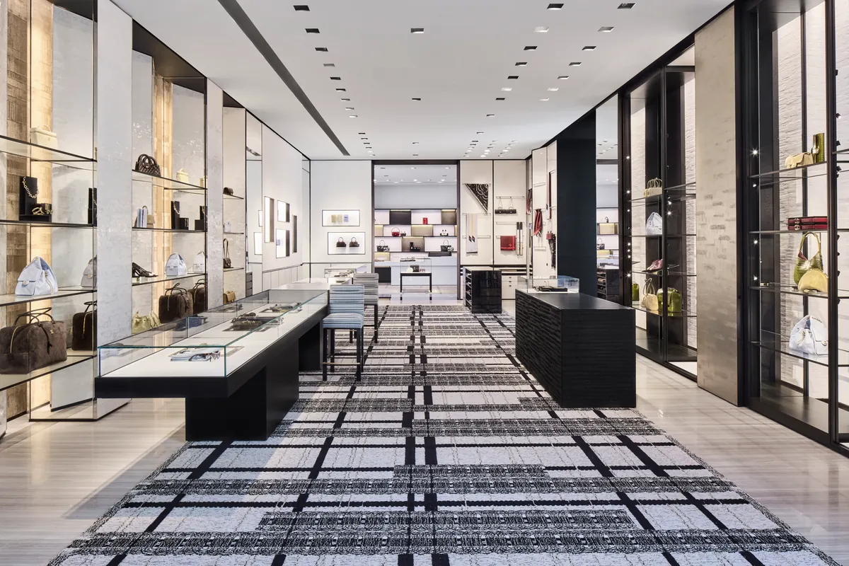 Handbags and accessories in the leather goods salons at the Chanel San Diego boutique