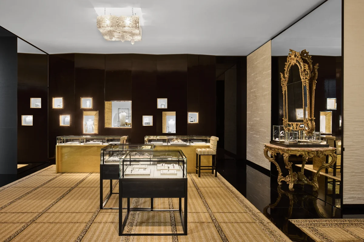 The Watches and Fine Jewelry salon at Chanel San Diego with a Louis XV giltwood mirror and console