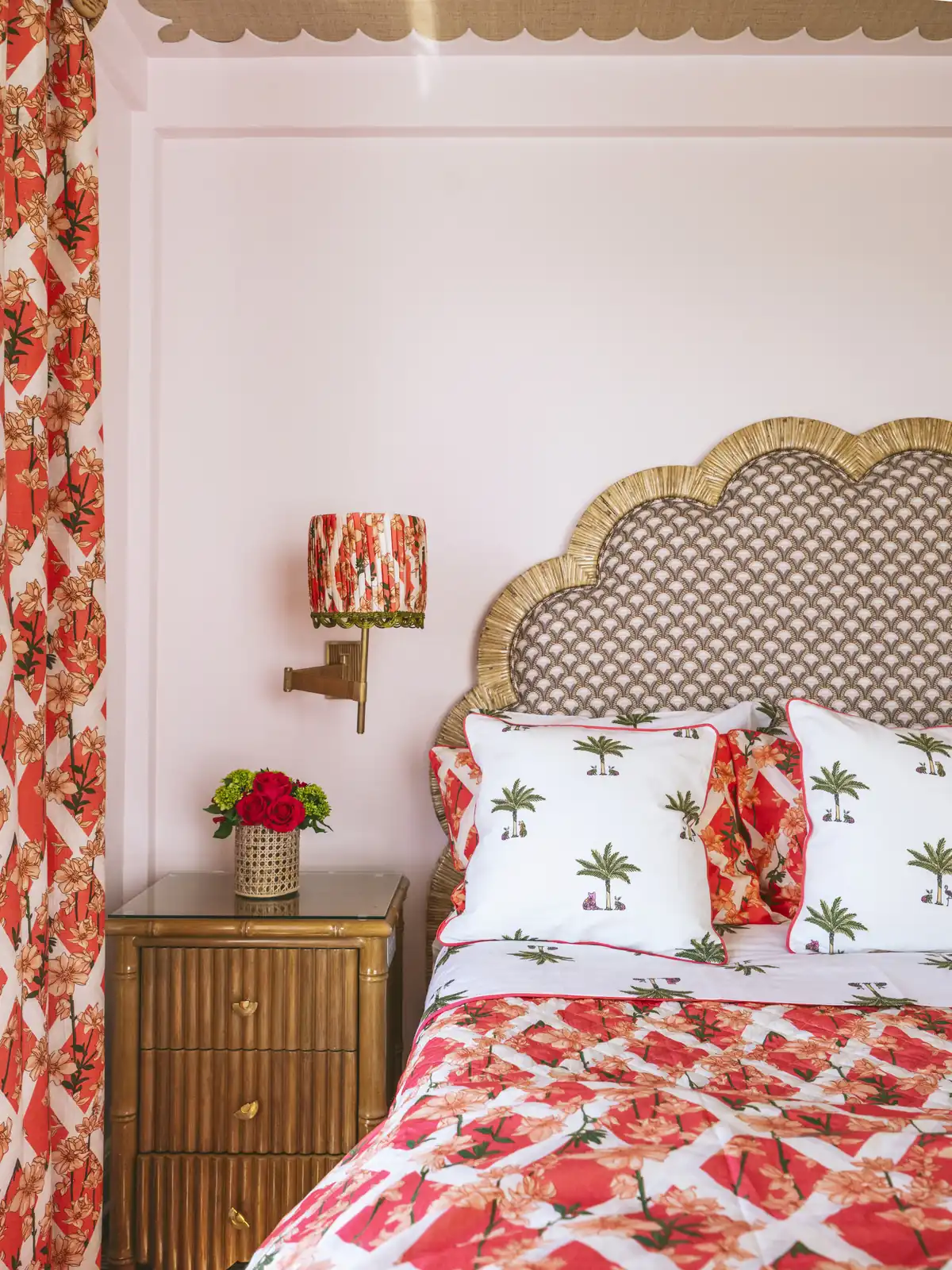 Coniglio Climbing Floral bedding and Petit Palm pillows at The Colony Palm Beach