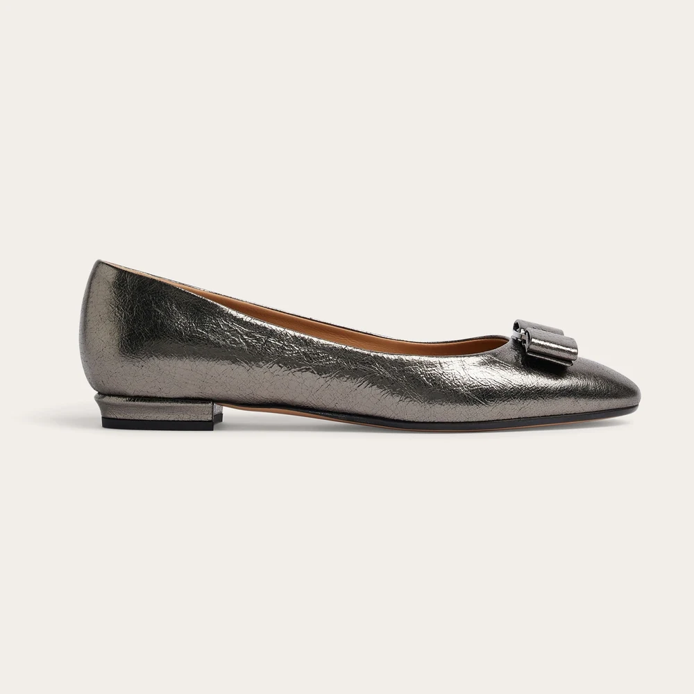 Ferragamo Varina ballet flat with Vara bow in metallic leather