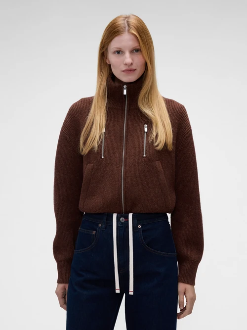 Gap Victoria Beckham zip-detail cashmere sweater in dark brown