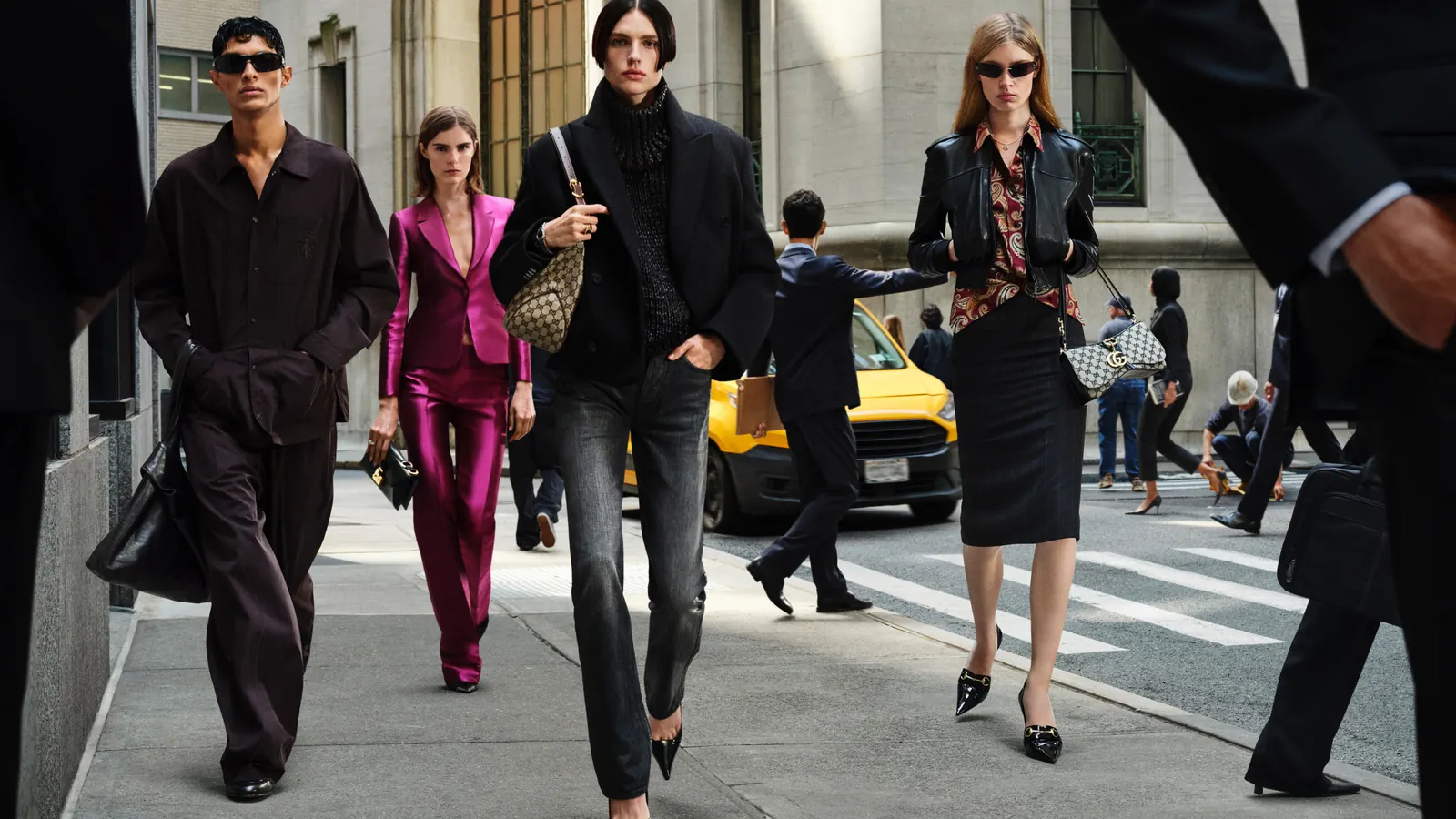GucciCore campaign photographed by Peter Funch, a group walking a New York street