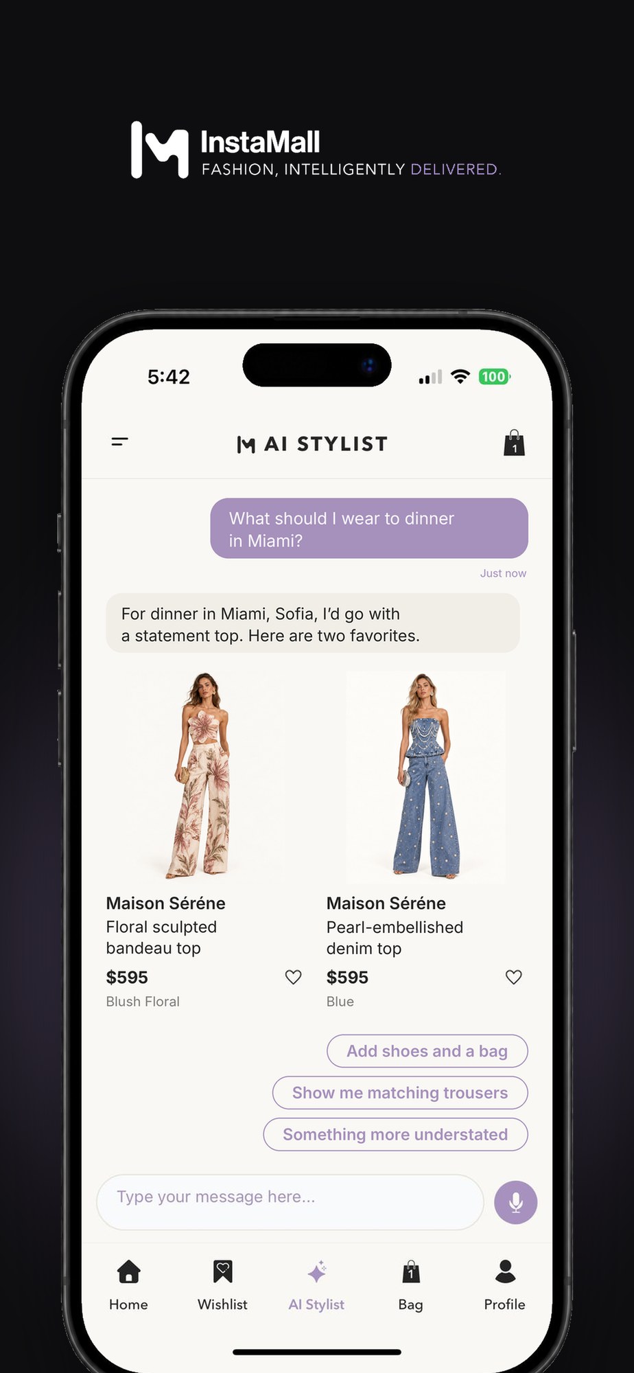 InstaMall’s AI Stylist recommending outfits for dinner in Miami
