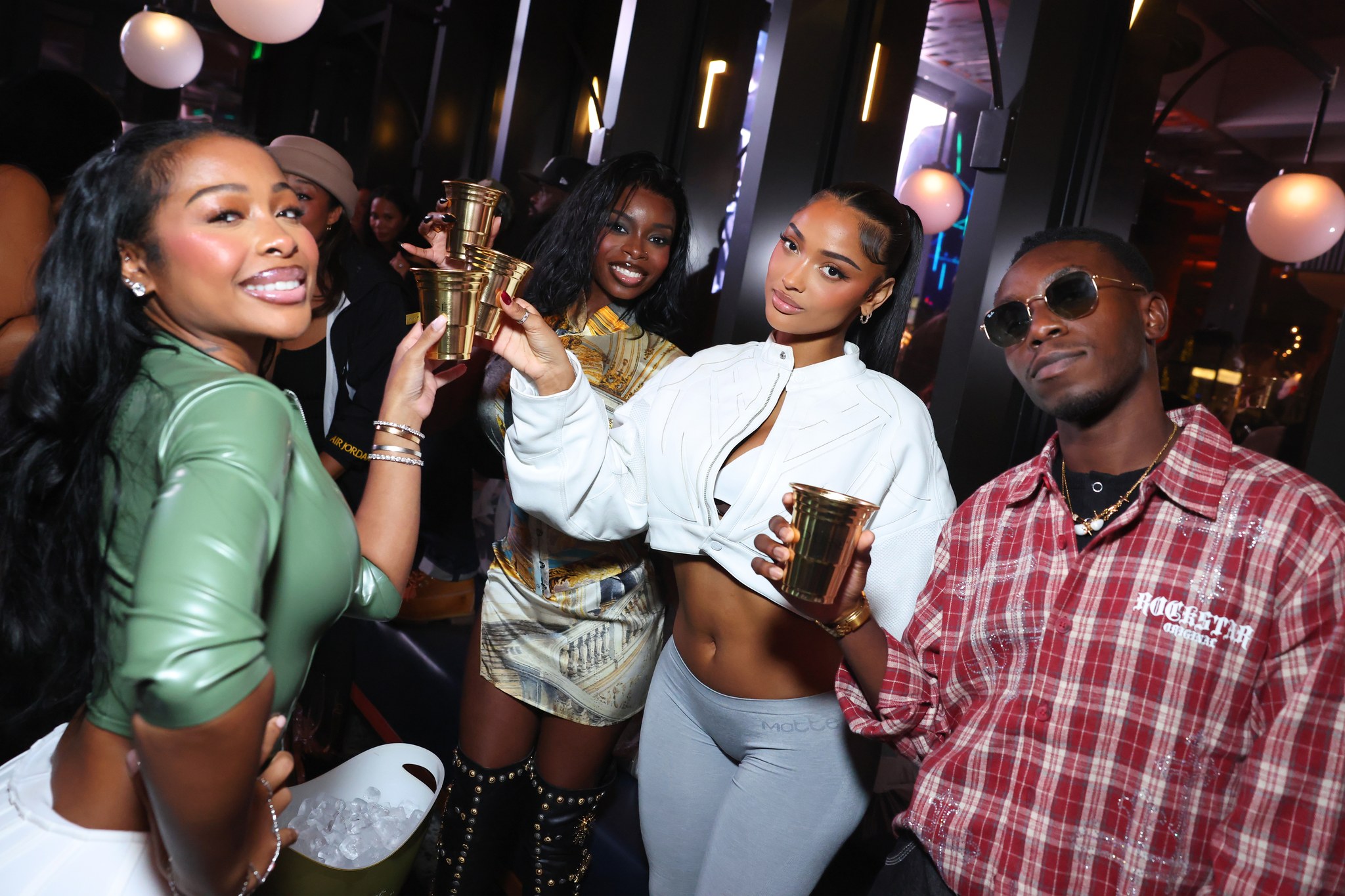 Jayda Cheaves, Olandria Carthen and Olly Sholotan at the D’USSÉ afterparty at Gravitas
