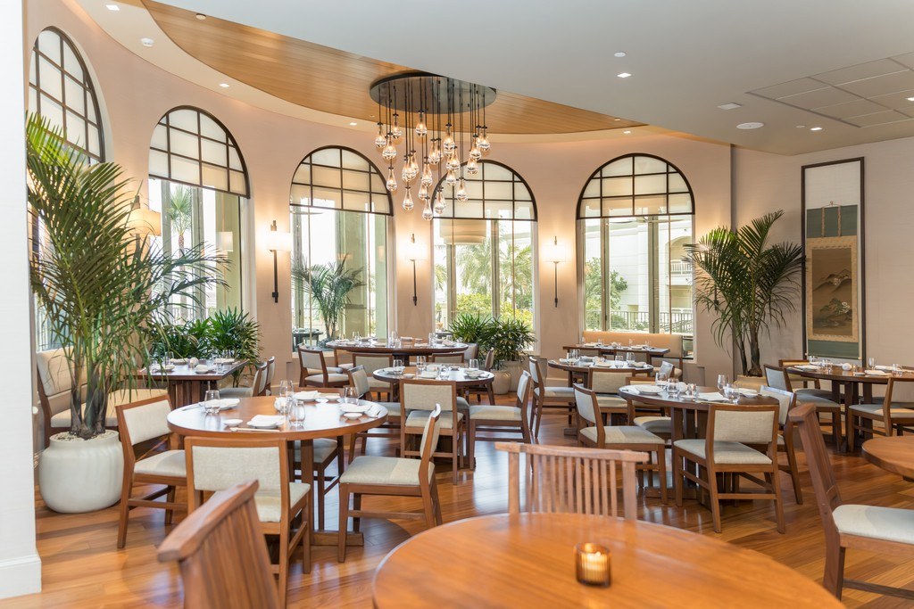 Interior of Nobu Manalapan at Eau Resort & Spa with wood-and-stone design and sushi bar