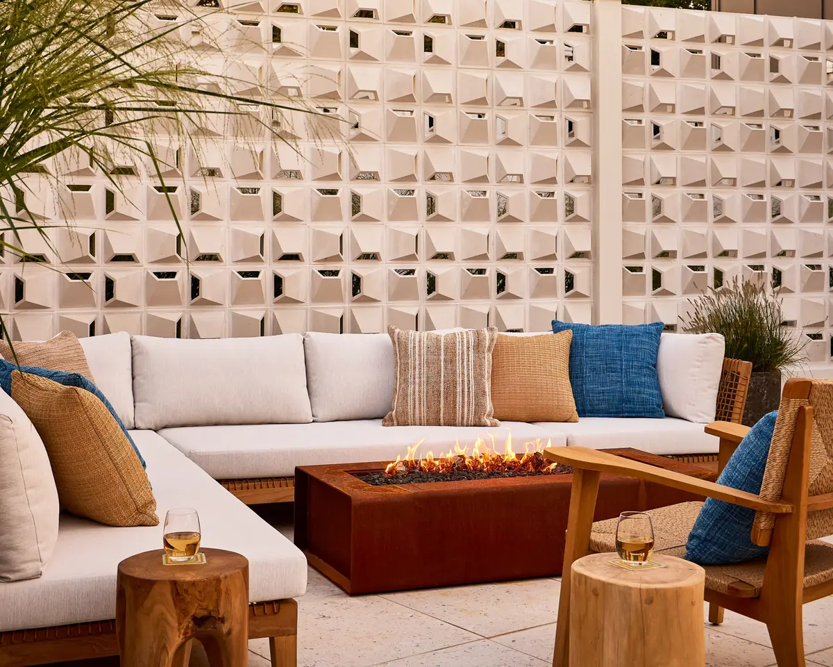 The fire pits at the Oyster Estate Greenport hotel on the North Fork