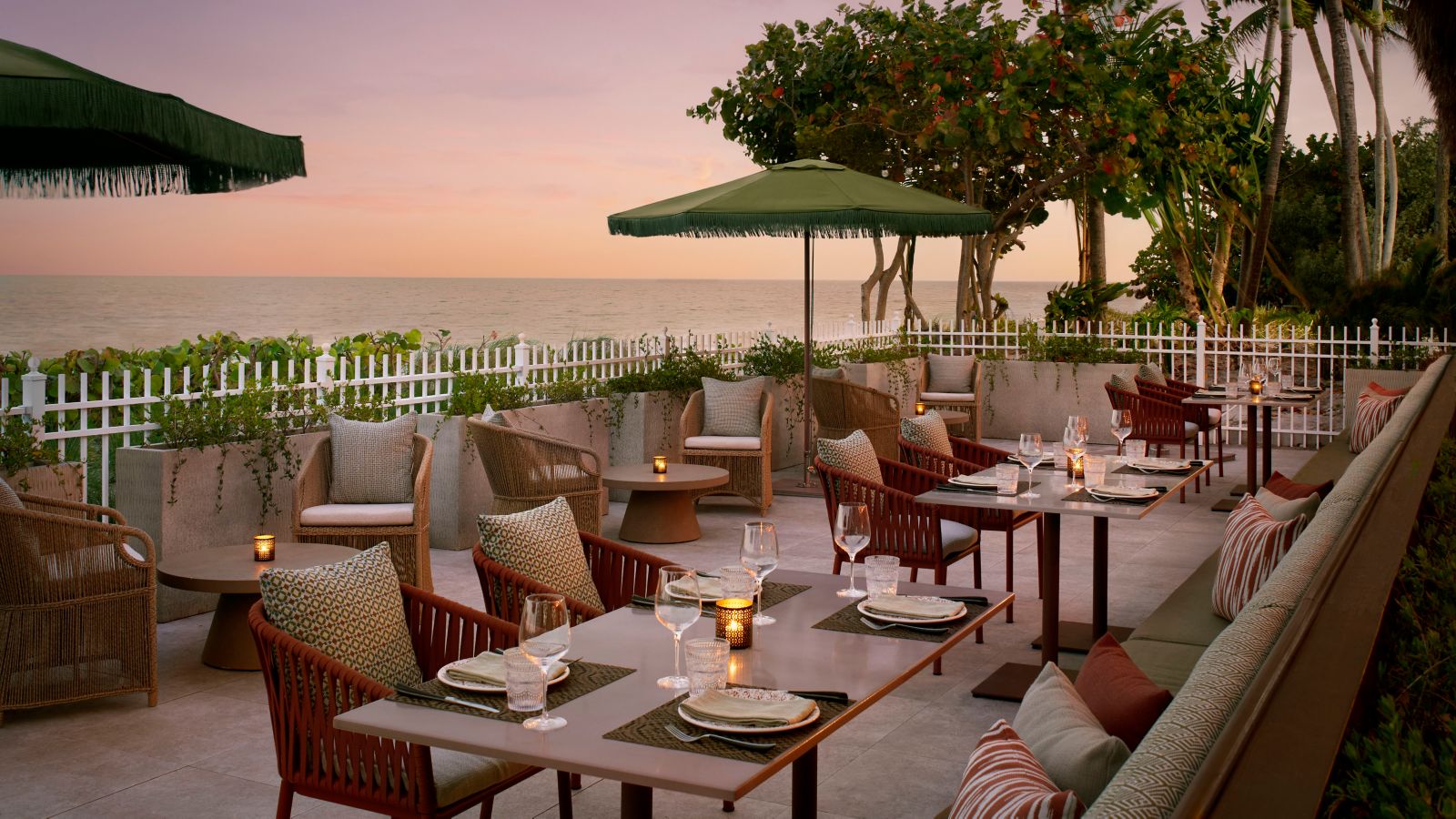 The terrace at Paralía, the Aegean beachside restaurant at The Ritz-Carlton Key Biscayne, Miami