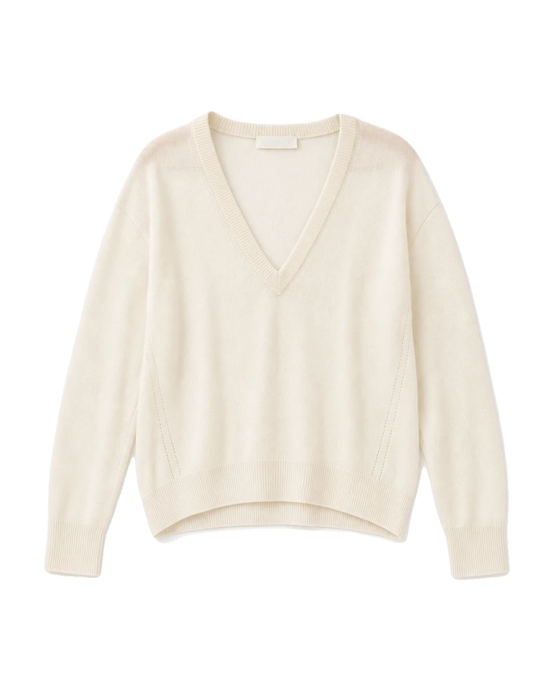 Sablyn Kinsley relaxed cashmere V-neck sweater in Gardenia cream