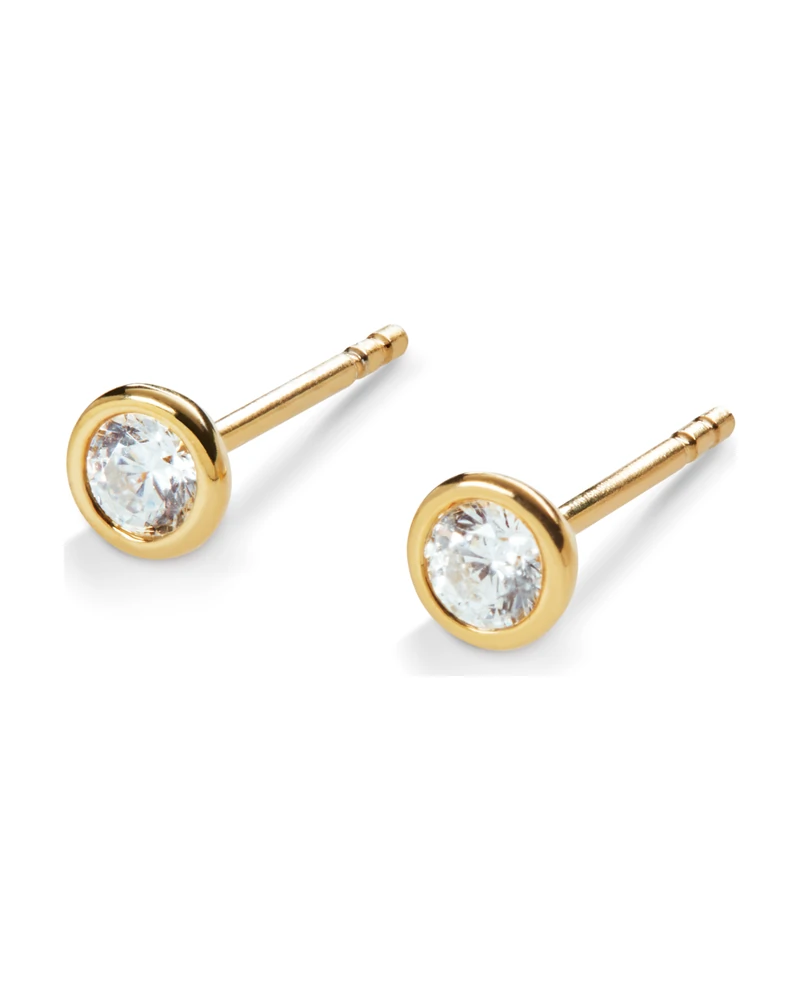 Shinola round diamond bezel stud earrings in yellow gold