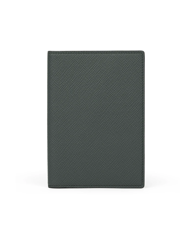 Smythson Panama crossgrain leather passport cover in slate green