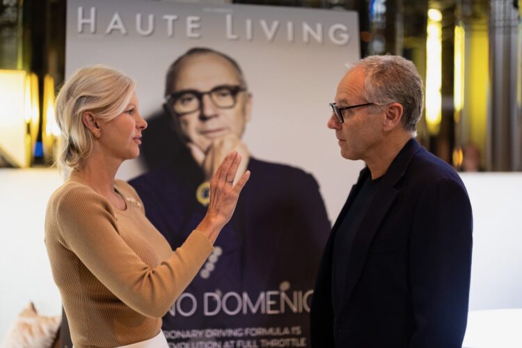 April Irene Donelson and Stefano Domenicali beside his Haute Living cover