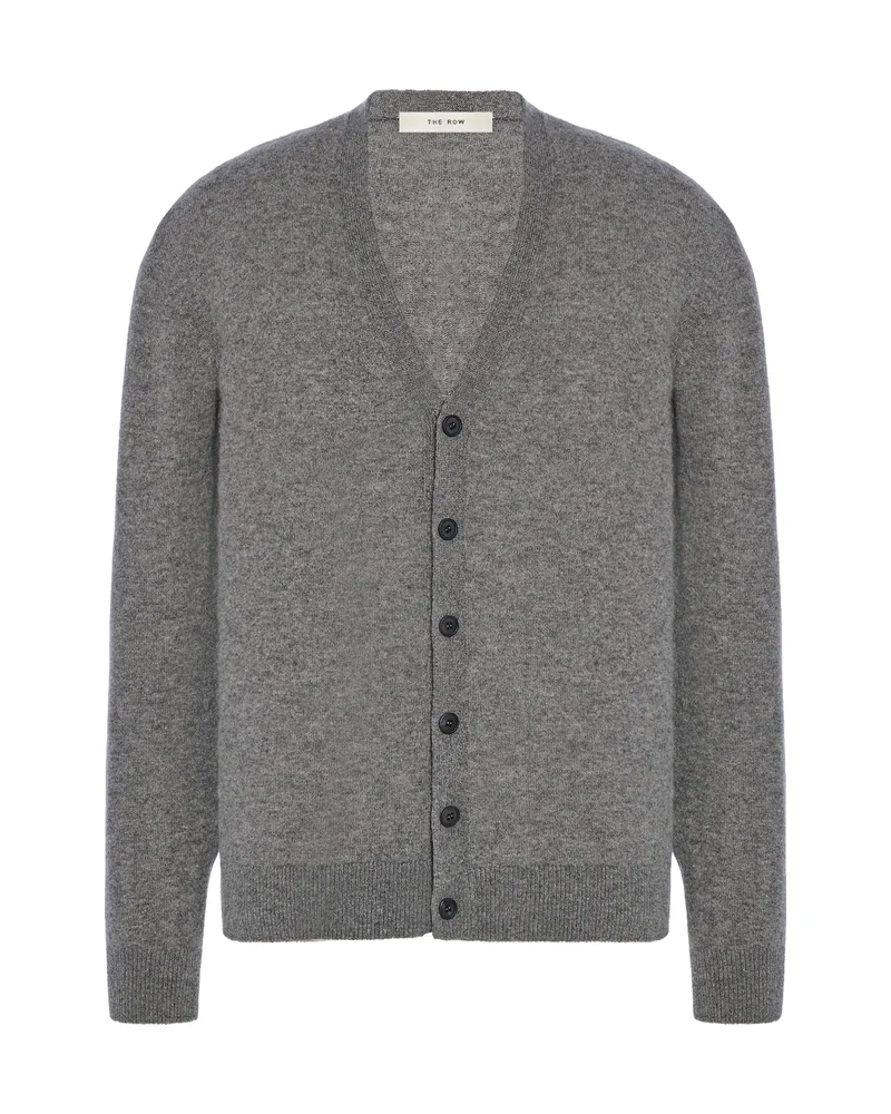 The Row Dyce lightweight cashmere V-neck cardigan in dark grey melange