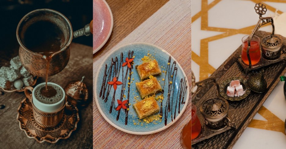 Turkish coffee, baklava and tea at Topkapi Restaurant