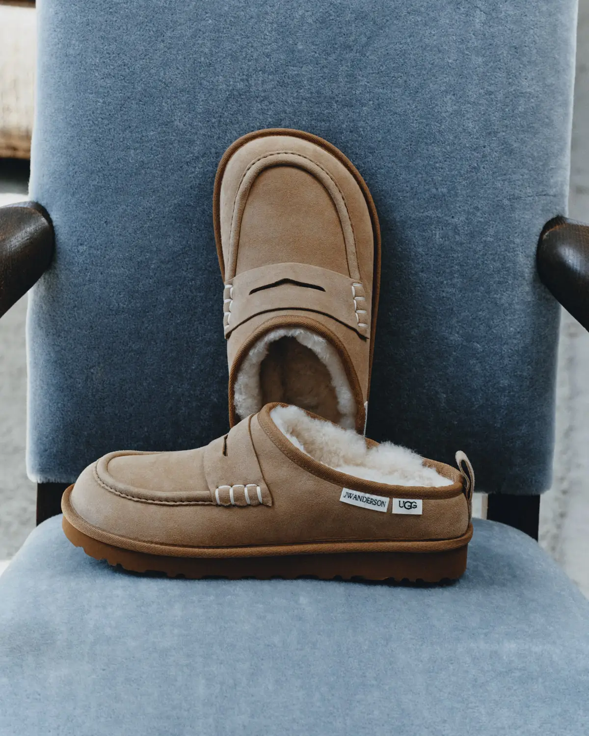 Ugg x JW Anderson loafer in Chestnut with shearling lining