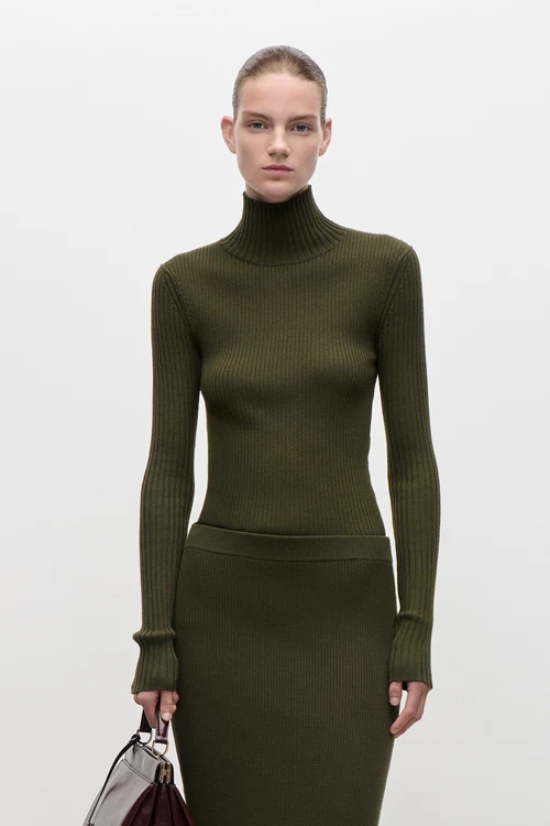 Victoria Beckham High Neck Jumper in green