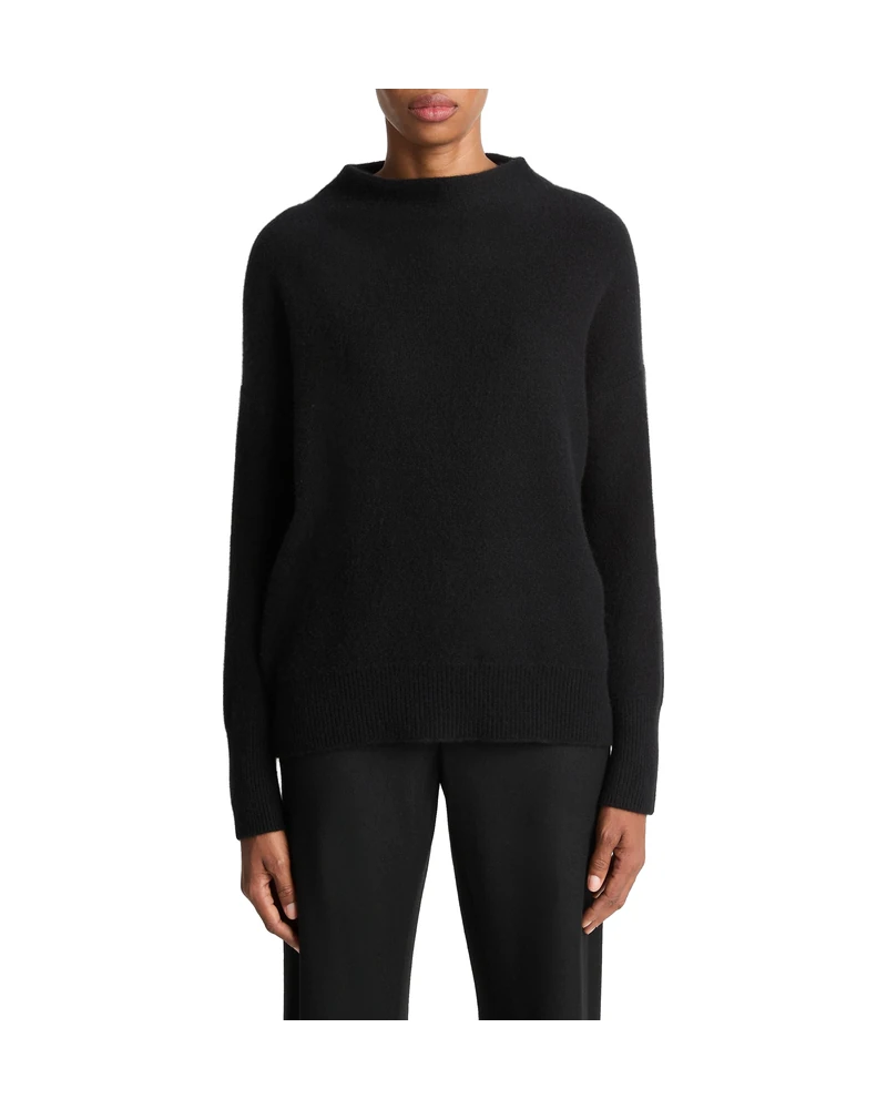 Vince Plush Cashmere Funnel-Neck Sweater in black