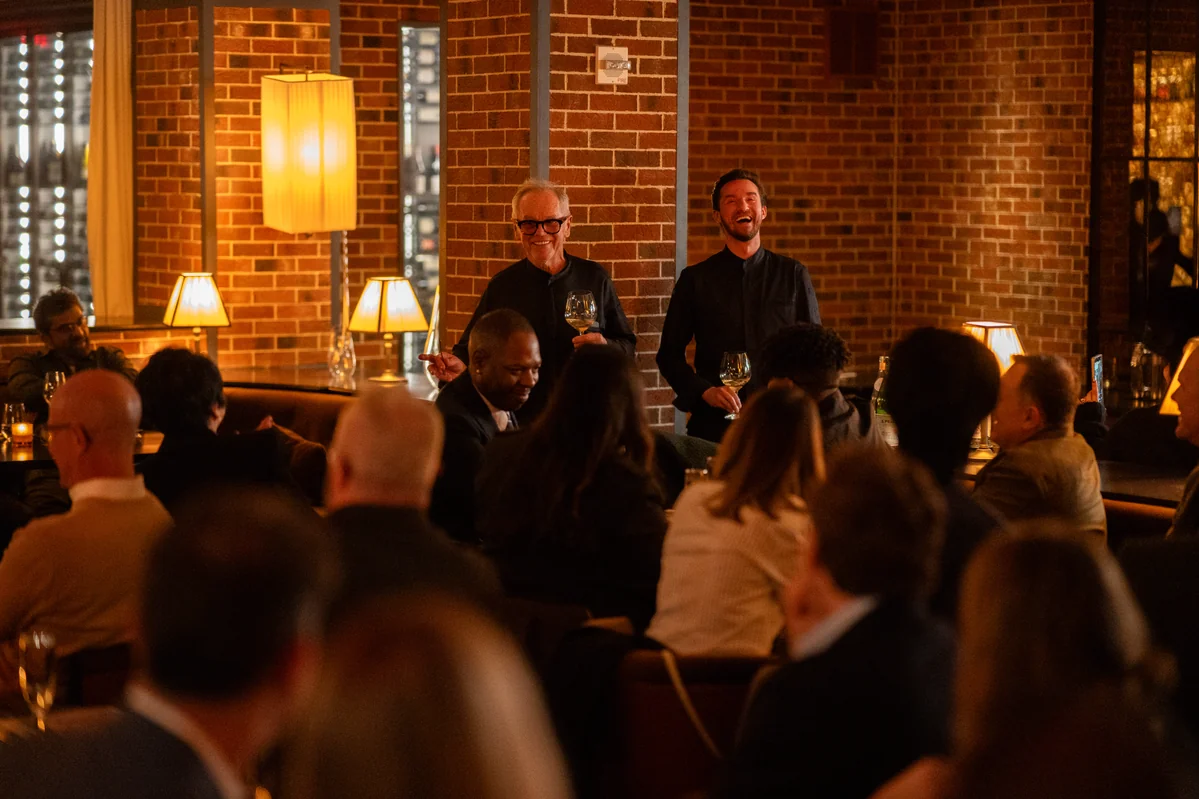 Wolfgang Puck and Byron Lazaroff-Puck address guests at Cut Beverly Hills